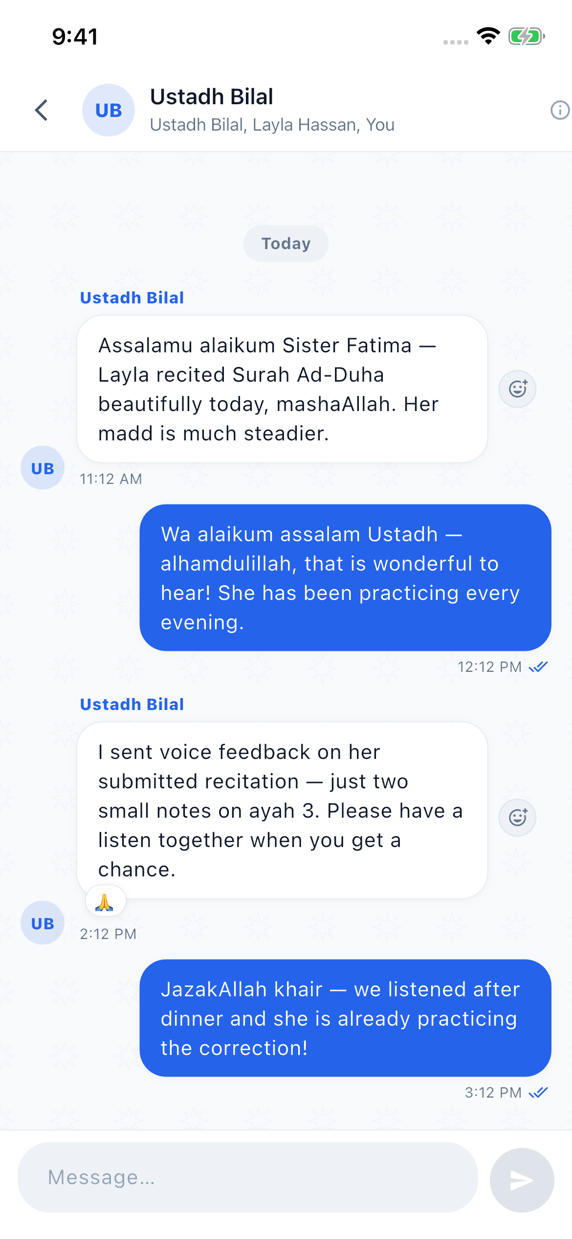 Fatima's reply in the thread